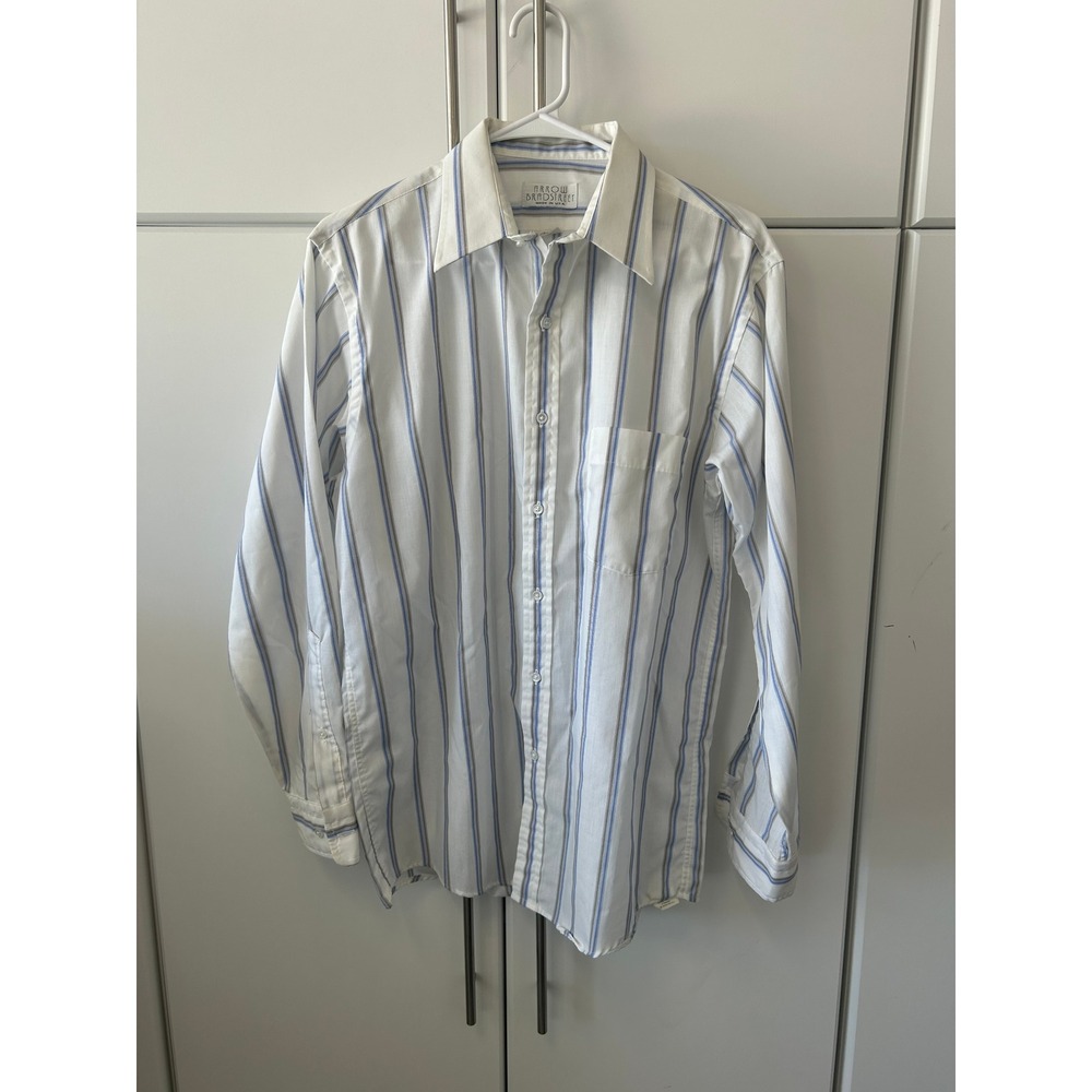 Vintage Arrow Bradstreet Mens Striped Button Down Shirt Blue White USA Made 15.5